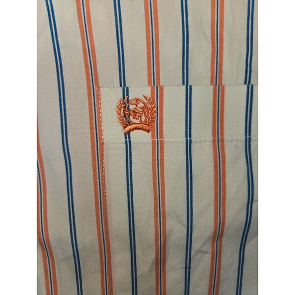 Mens Cinch XL Long Sleeve Button-Up Shirt Striped Orange & Blue 100% Cotton - Picture 6 of 7